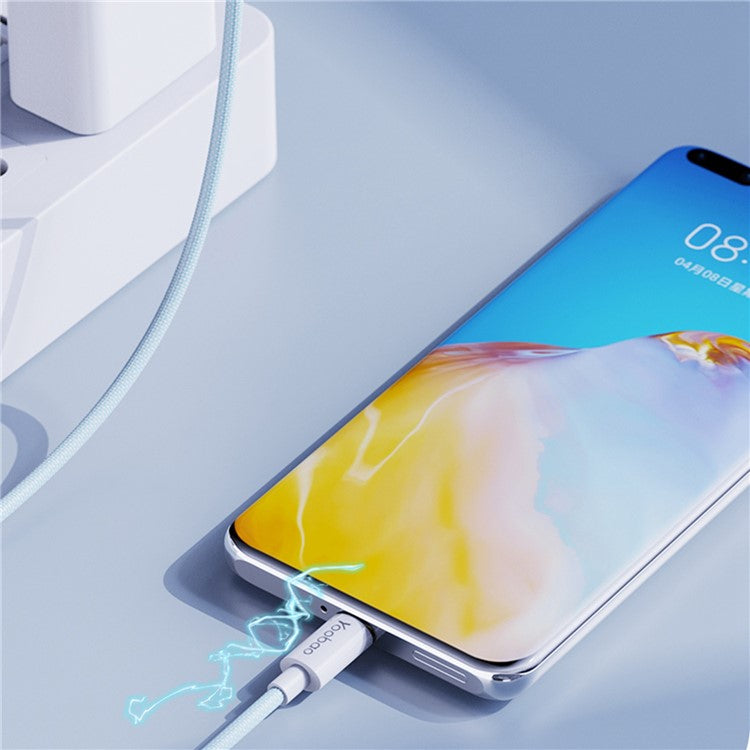 YOOBAO V3 for iPhone 15 Series 2m USB to Type-C Charging Line Nylon Braided 66W Fast Charging Data Transmission Cable - Blue