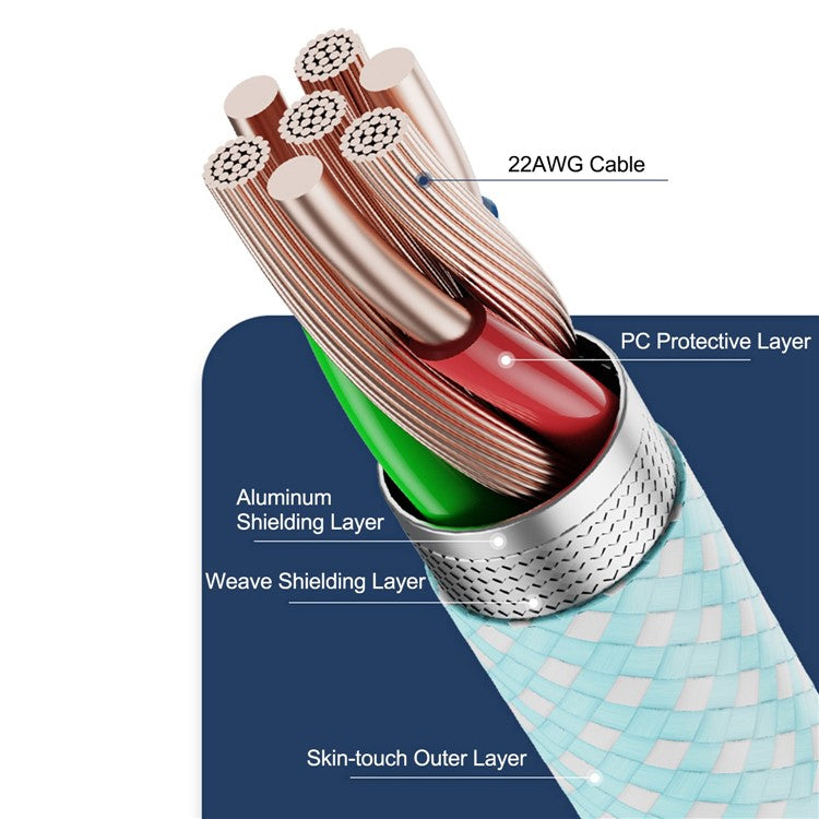 YOOBAO V3 for iPhone 15 Series 2m USB to Type-C Charging Line Nylon Braided 66W Fast Charging Data Transmission Cable - White