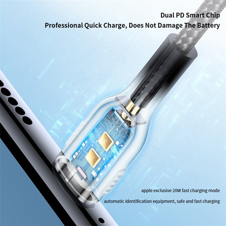 XUNDD for iPhone 15 Series 1m Type-C to Lightning Data Cable PD 20W Mobile Phone Fast Charging Wire - Black