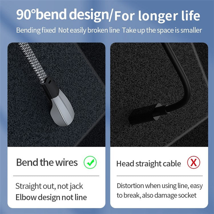 2m USB-C to Lightning 3A Fast Charging Cable Elbow Design 480Mbps Transmission Data Cord Wire