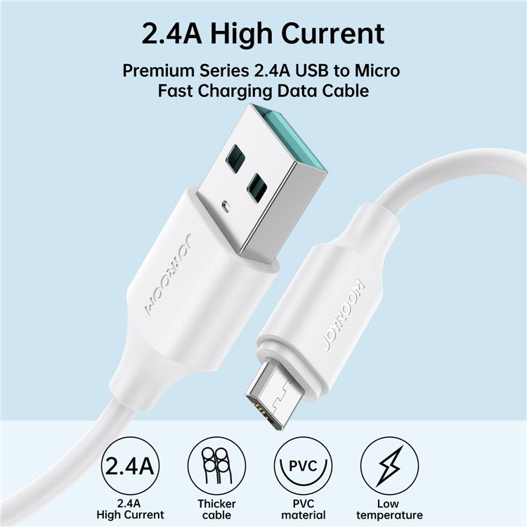 JOYROOM S-UM018A925 25cm Premium Series for Power Bank USB-A to Micro 2.4A Fast Charging+Data Transmission Cable - White