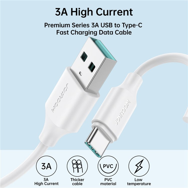 JOYROOM S-UC027A92 2m Premium Series for iPhone 16-15 Series USB-A to Type-C 3A Fast Charging Cable Support Data Transfer - Black