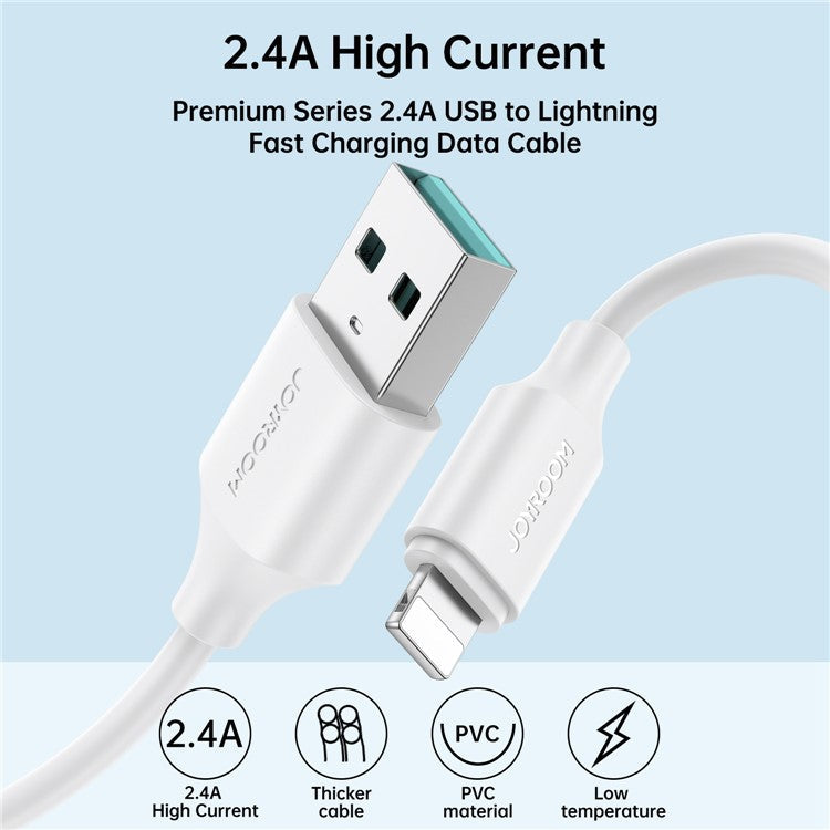JOYROOM S-UL012A92 2m Premium Series 2.4A Fast Charging+Data Transmission Cable USB-A to Lightning Charger Cord - White