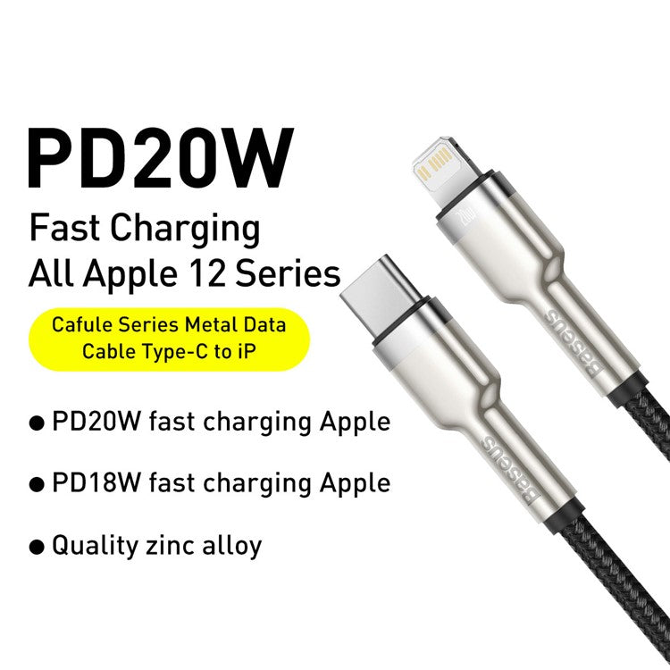 BASEUS Cafule Serires Metal Data Cable Type-C to 7Pin PD 20W 0.25m Fast Charging Cable for iPhone
