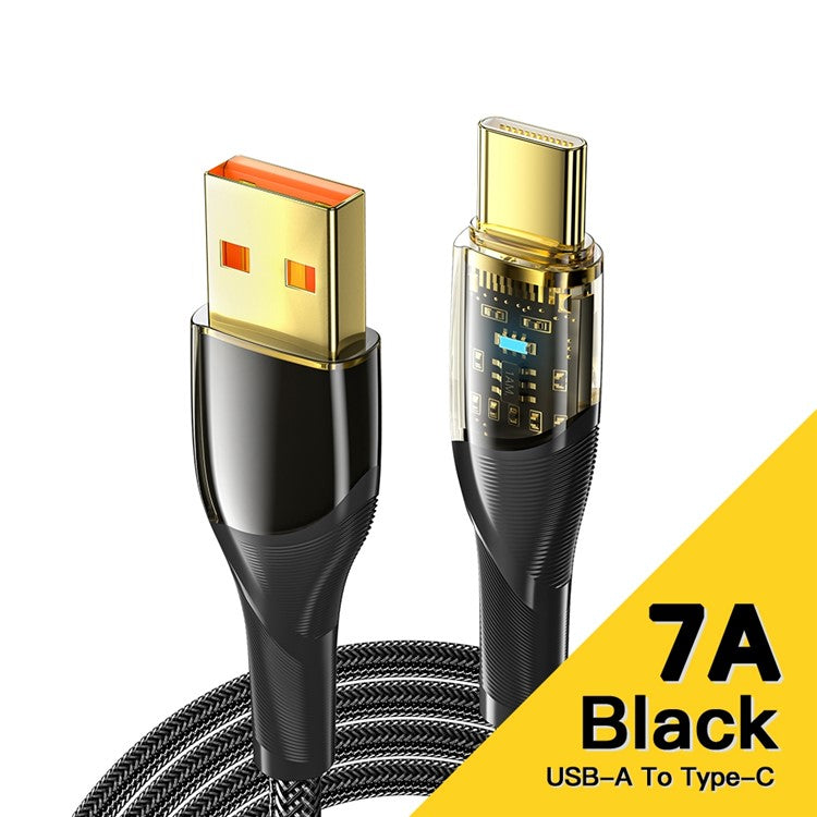 ESSAGER 1m 100W Transparent Data Cable USB to Type-C 7A Fast Charging Braided Cable - Black