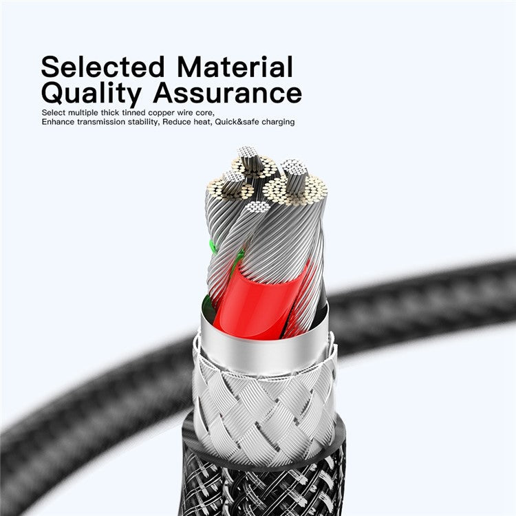ESSAGER 1m 100W Transparent Data Cable USB to Type-C 7A Fast Charging Braided Cable - Black