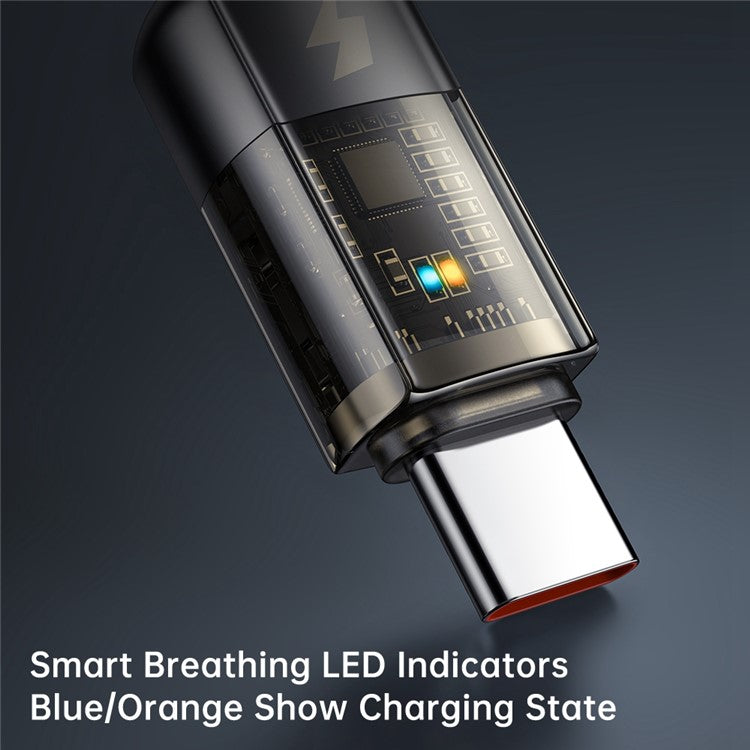 MCDODO CA-2841 for iPhone 15 Series 1.8m Type-C to Type-C PD 100W Fast Charging Auto Power Off Transparent Data Cable, Black