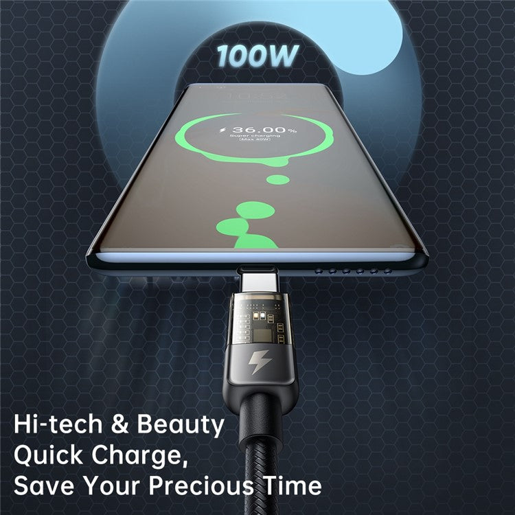 MCDODO CA-2841 for iPhone 15 Series 1.8m Type-C to Type-C PD 100W Fast Charging Auto Power Off Transparent Data Cable, Black