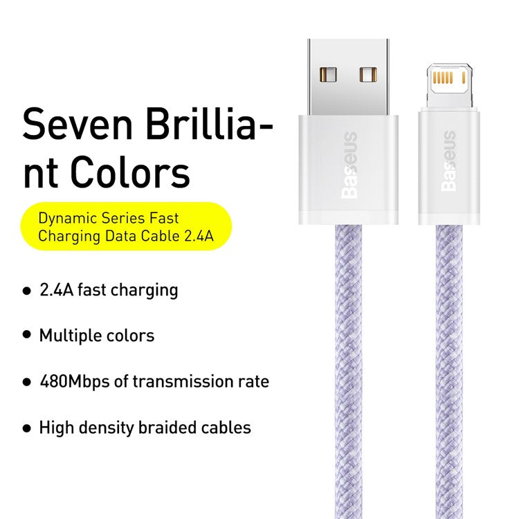 BASEUS Dynamic 2 Series Fast Charging Data Cable USB to iP 2.4A Charge Cord 1m - Purple