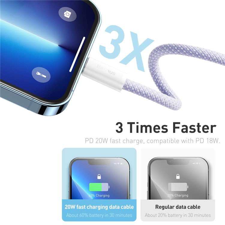 BASEUS Dynamic 2 Series 1m Type-C to 7 Pin Data Cable PD 20W Fast Charging Cable for iPhone - Purple