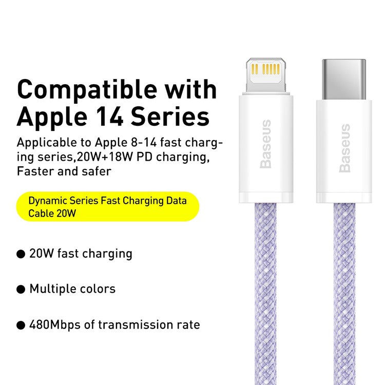 BASEUS Dynamic 2 Series 1m Type-C to 7 Pin Data Cable PD 20W Fast Charging Cable for iPhone - Purple