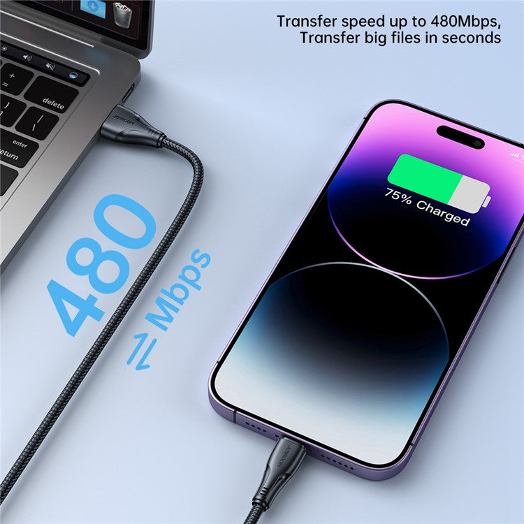 JOYROOM S-UL012A11 Surpass Series 1.2m USB to Lightning Cable for iPhone, 2.4A Fast Charging+480Mbps Data Transmission Function Cord - Black