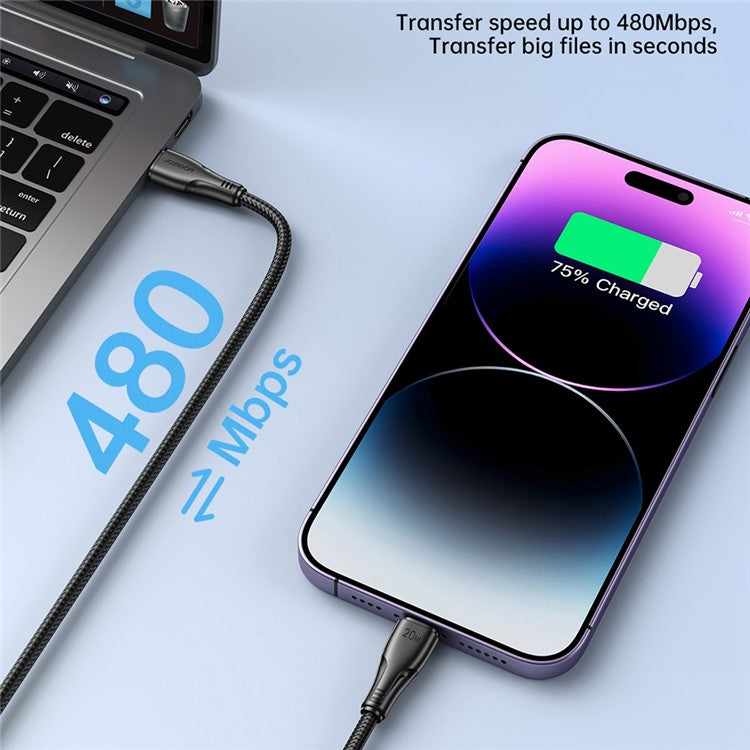 JOYROOM S-CL020A11 25cm Surpass Series for iPhone 15 Series Type-C to Lightning PD 20W Fast Charging + Data Transmission Cable - Black