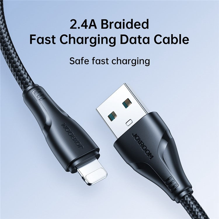 JOYROOM S-UL012A11 25cm Surpass Series USB-A to Lightning Data Cord 2.4A Fast Charging Cable for Power Bank - Black