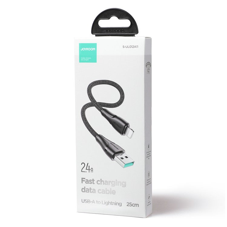 JOYROOM S-UL012A11 25cm Surpass Series USB-A to Lightning Data Cord 2.4A Fast Charging Cable for Power Bank - Black