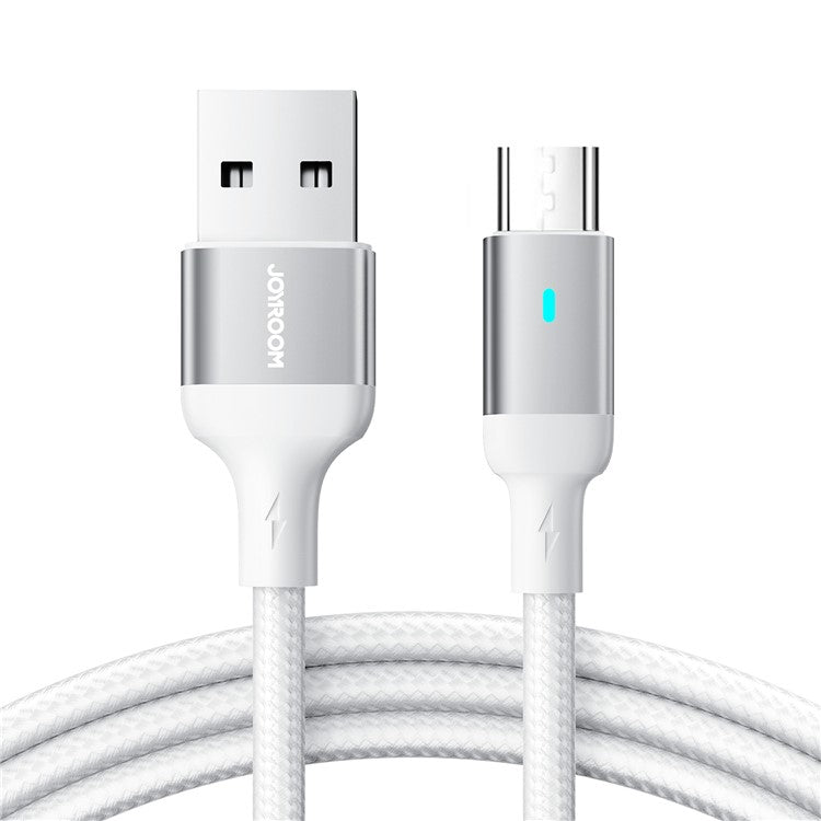JOYROOM S-UM018A10 Feifan Series 2m Lengthened USB-A to Micro 2.4A Fast Charging Cord Braided Data Transfer Cable with Indicator Light - White