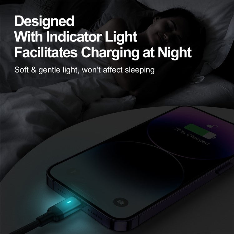 JOYROOM S-UL012A10 Feifan Series 1.2m USB-A to Lightning 2.4A Fast Charging Cord Indicator Light Design Braided Data Cable - Black