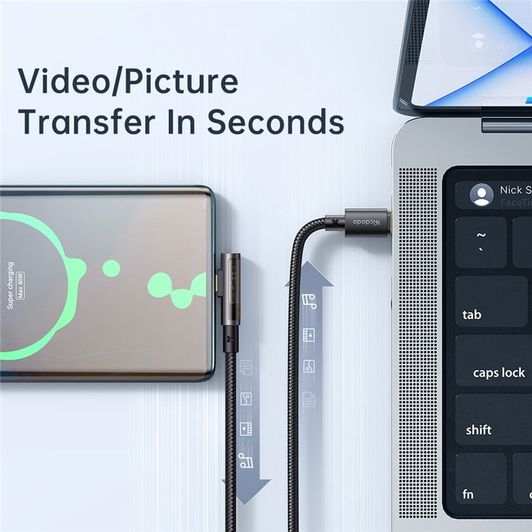 MCDODO CA-3401 for iPhone 15 Series 1.8m Type-C to Type-C 90 Degree L-shaped 100W Fast Charging Transparent Data Cable - Black