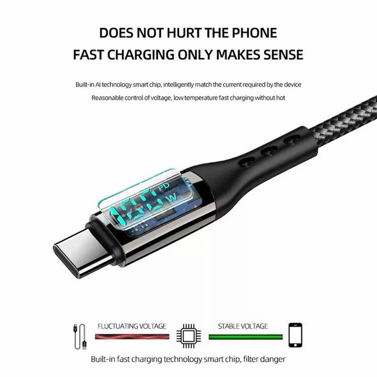For iPhone 15 Series 1m USB Type-C to Type-C PD 100W 5A Fast Charging Data Cable with LED Power Display