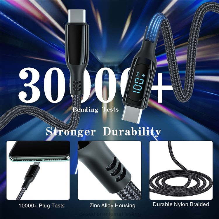 For iPhone 15 Series 1m USB Type-C to Type-C PD 100W 5A Fast Charging Data Cable with LED Power Display