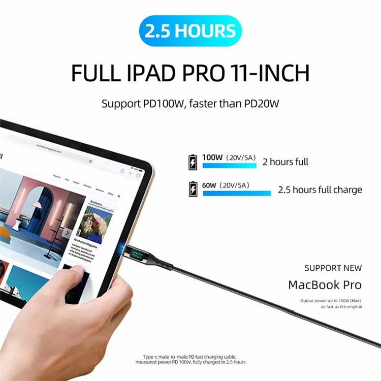 For iPhone 15 Series 1m USB Type-C to Type-C PD 100W 5A Fast Charging Data Cable with LED Power Display