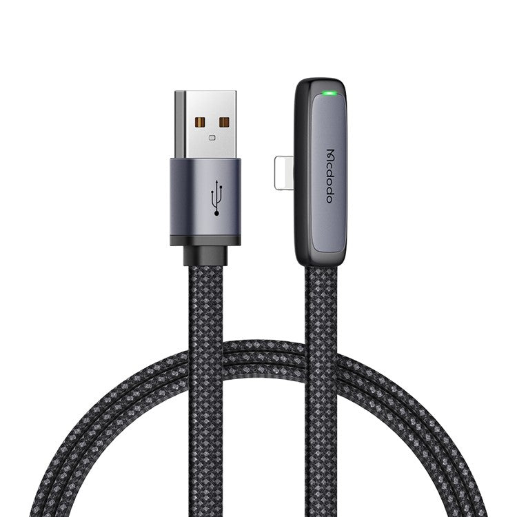 MCDODO CA-2790 MDD 1.2m Nylon Braided Data Cord Elbow Angled USB to Lightning 3A Fast Charging Cable - Black
