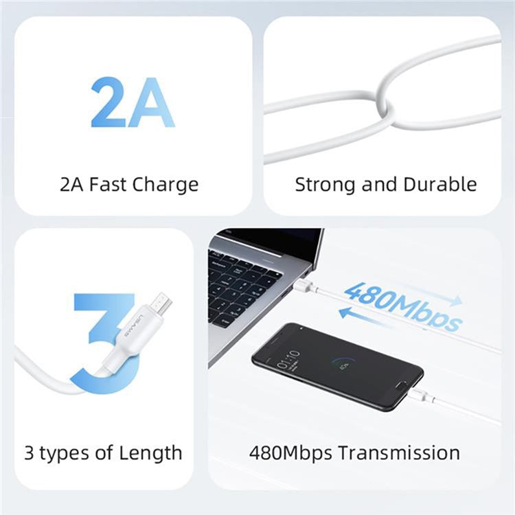 USAMS US-SJ607 U84 1m 2A Micro USB Charging Cable for Mobile Phone 480Mbps USB Data Cord