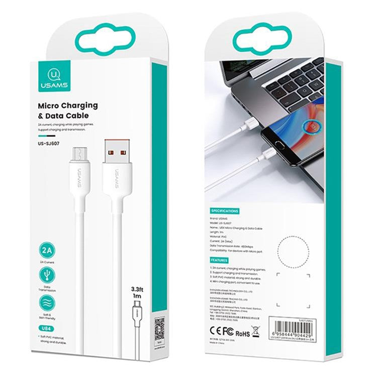 USAMS US-SJ607 U84 1m 2A Micro USB Charging Cable for Mobile Phone 480Mbps USB Data Cord