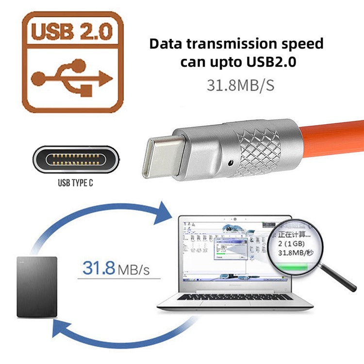 UC-023-OR-2.0M 2m USB-A to Type-C Liquid Silicone Ultra Soft 120W Power Fast Charge Data Cable - Orange