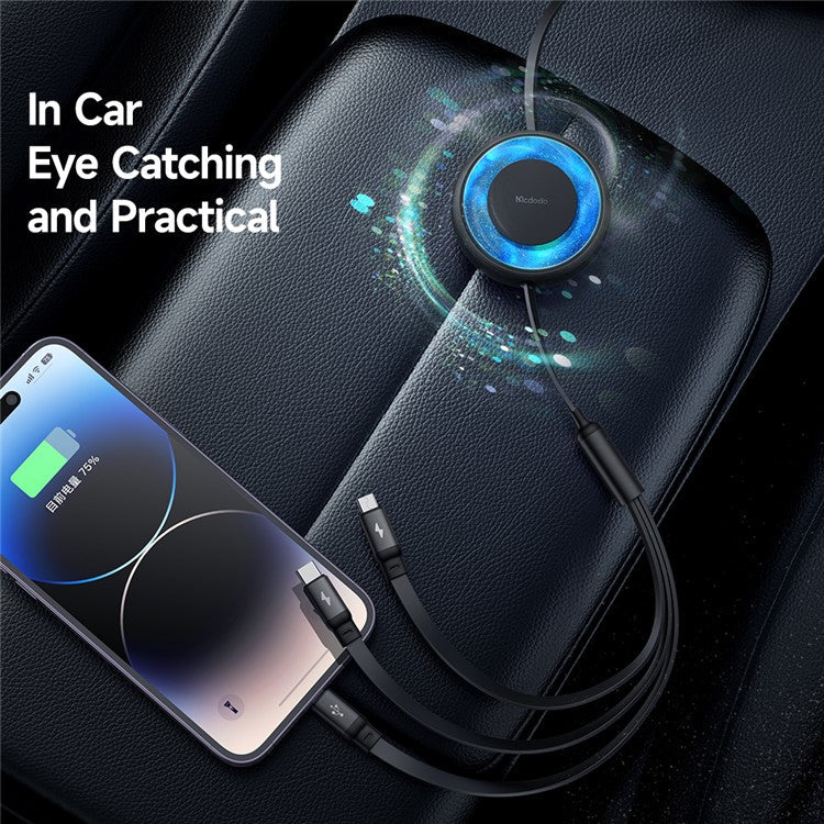 MCDODO CA-357 MDD for iPhone 15 Series 3-in-1 Retractable Charging Cable Lightning Type-C Micro USB for iPhone, Android - Black