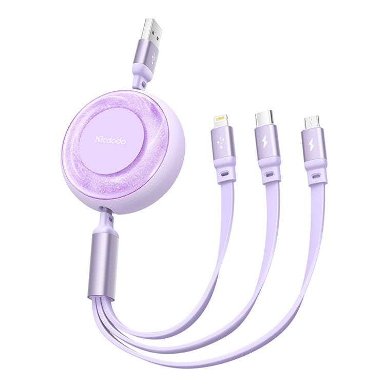 MCDODO CA-357 MDD for iPhone 15 Series 3-in-1 Retractable Charging Cable Lightning Type-C Micro USB for iPhone, Android - Purple