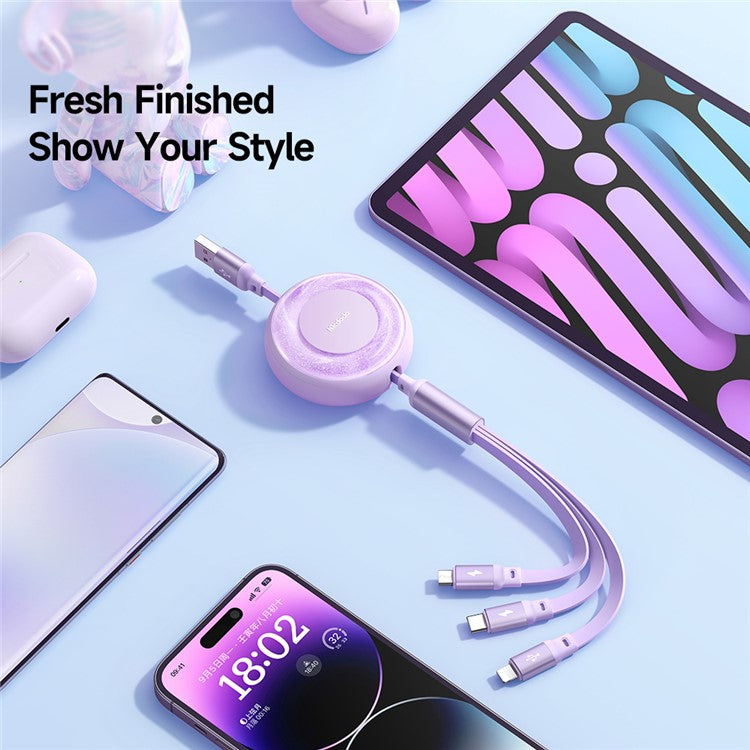 MCDODO CA-357 MDD for iPhone 15 Series 3-in-1 Retractable Charging Cable Lightning Type-C Micro USB for iPhone, Android - Purple