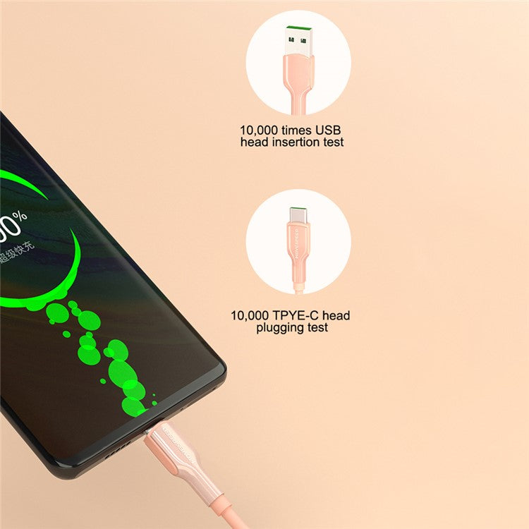 MOVE SPEED YSUCS01-C12P Liquid Silicone USB C Cable 1.2m 5A 22.5W / 40W Fast Charging Cord - Pink