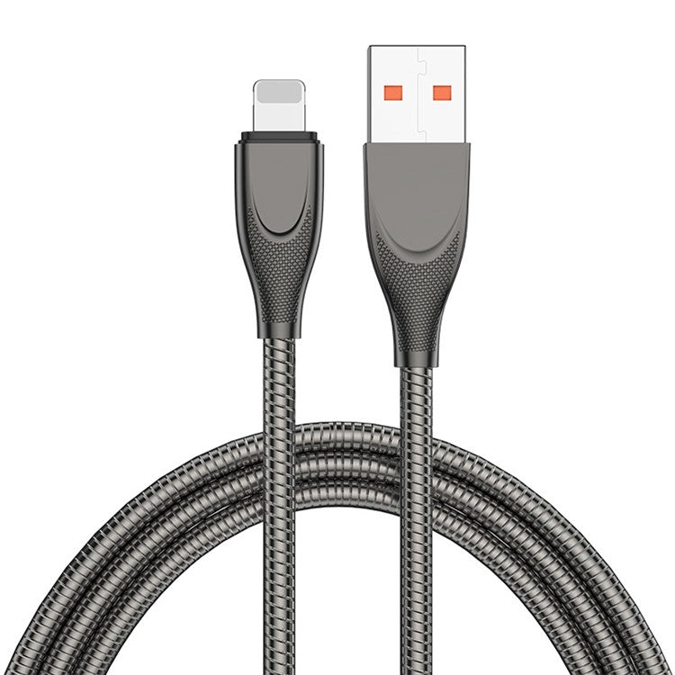 ENKAY HAT PRINCE 1m 2.4A USB-A to Lightning Fast Charging Cable Carbon Steel Hose Spring Data Cord - Black