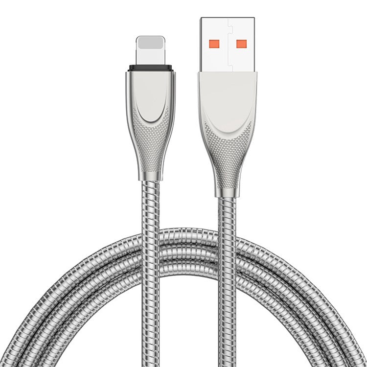 ENKAY HAT PRINCE 1m 2.4A USB-A to Lightning Fast Charging Cable Carbon Steel Hose Spring Data Cord - Silver
