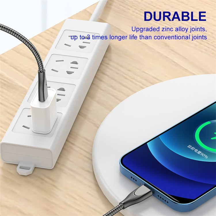 ENKAY HAT PRINCE 1m 2.4A USB-A to Lightning Fast Charging Cable Carbon Steel Hose Spring Data Cord - Silver