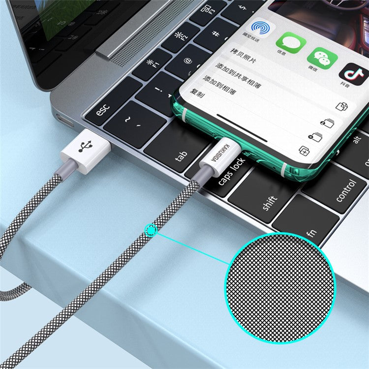 KAKUSIGA KSC-723 1m Gaofei Series USB to Type-C Smart Charging Data Cable 3A Nylon Braided Cable - Black