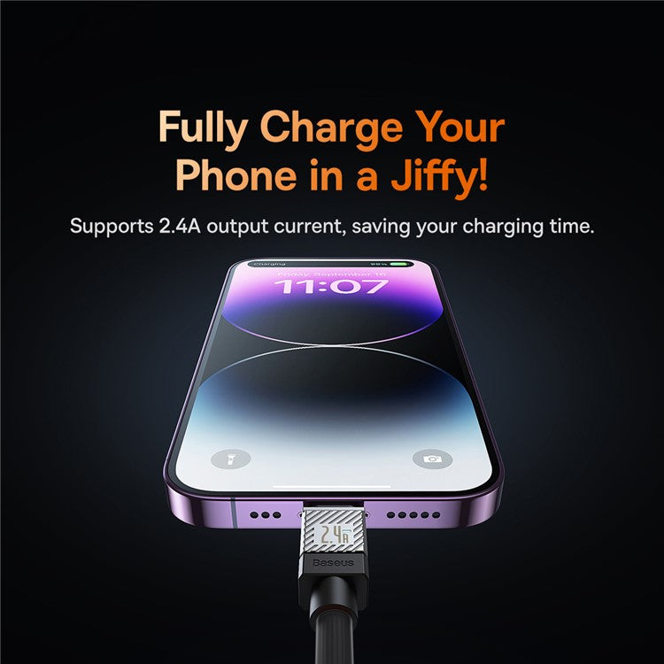 BASEUS CoolPlay Series CB000044 1m Data Transfer Line 2.4A Fast Charging USB to iP 7Pin Charging Cable - Black