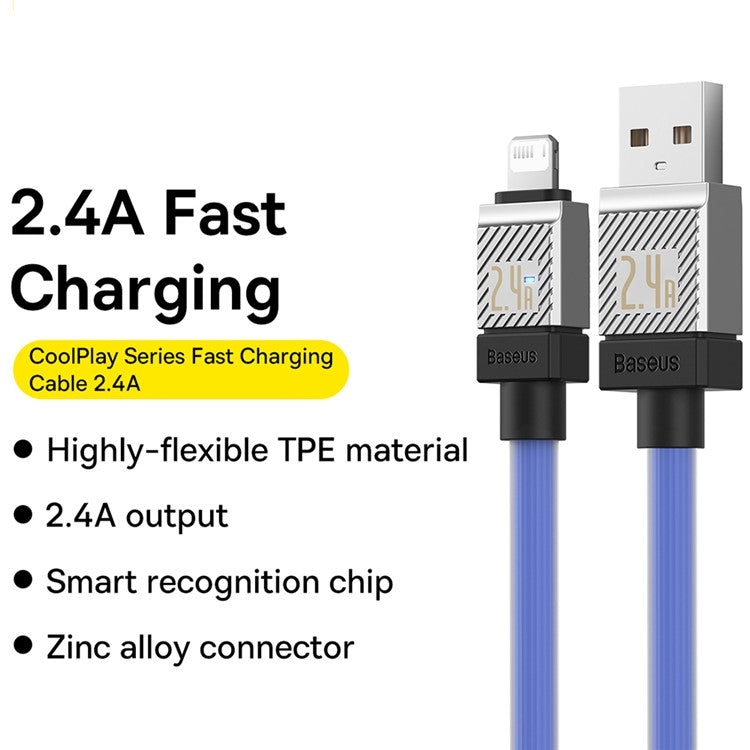 BASEUS CoolPlay Series CB000044 1m Data Transfer Line 2.4A Fast Charging USB to iP 7Pin Charging Cable - Blue