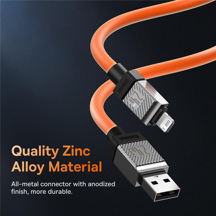 BASEUS CoolPlay Series CB000044 2m USB to iP 7Pin Cable 2.4A High-Speed 480Mbps Data Transfer Line Cord - Orange