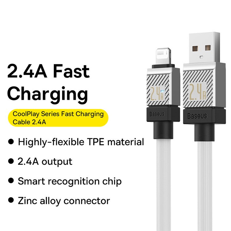 BASEUS CoolPlay Series CB000044 2m USB to iP 7Pin Cable 2.4A High-Speed 480Mbps Data Transfer Line Cord - White