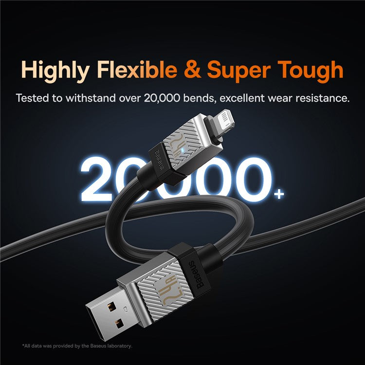 BASEUS CoolPlay Series CB000044 2m USB to iP 7Pin Cable 2.4A High-Speed 480Mbps Data Transfer Line Cord - Black