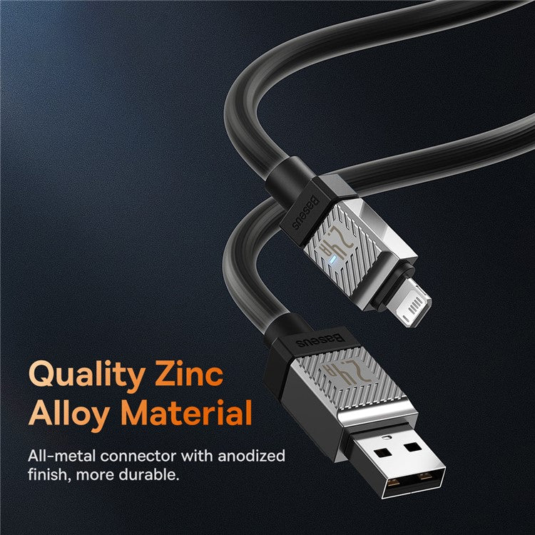 BASEUS CoolPlay Series CB000044 2m USB to iP 7Pin Cable 2.4A High-Speed 480Mbps Data Transfer Line Cord - Black