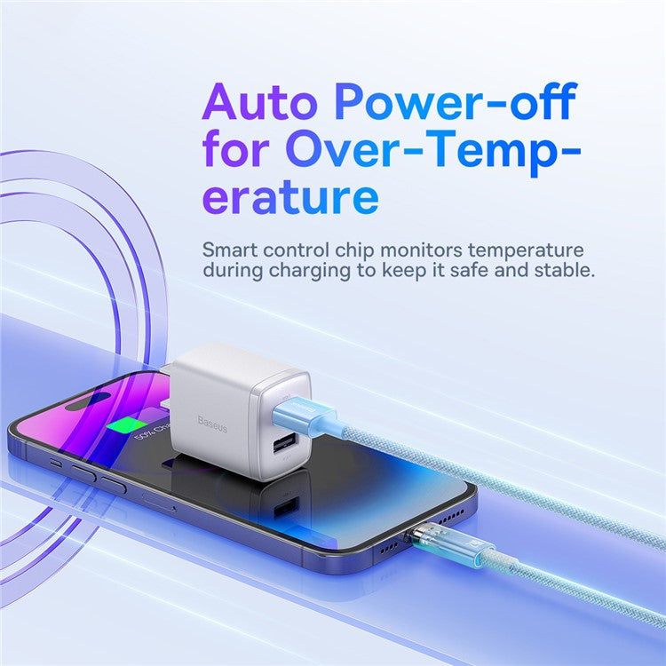 BASEUS Explorer Series 1m Charging Cable USB to iP 2.4A Fast Charging Data Sync Cord with Smart Temperature Control - Blue