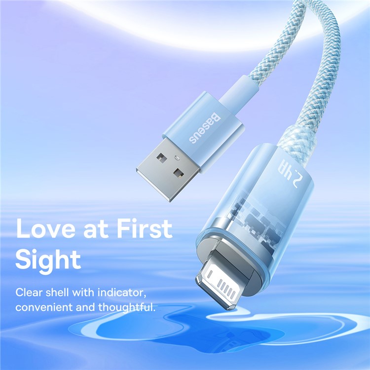 BASEUS Explorer Series 1m Charging Cable USB to iP 2.4A Fast Charging Data Sync Cord with Smart Temperature Control - Blue