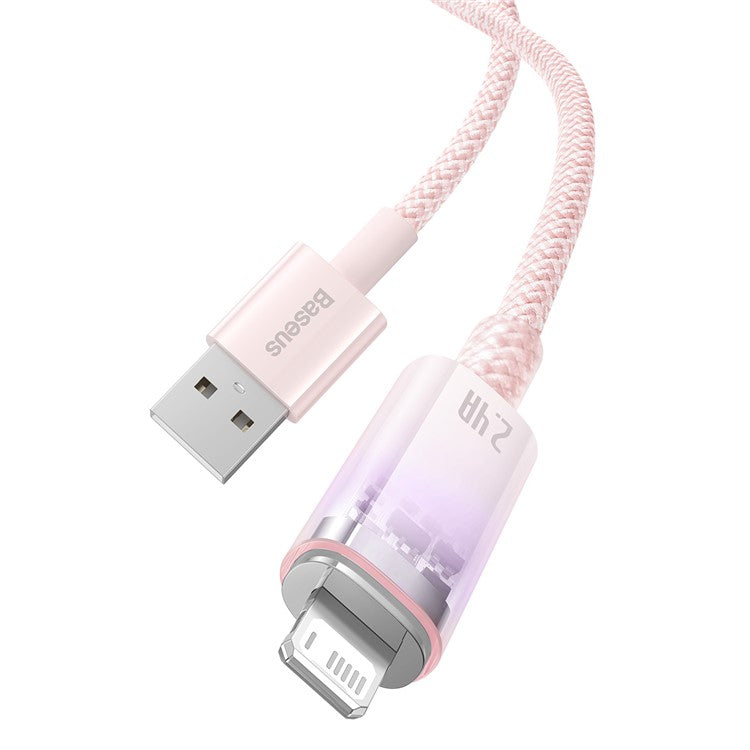 BASEUS Explorer Series 1m Charging Cable USB to iP 2.4A Fast Charging Data Sync Cord with Smart Temperature Control - Pink