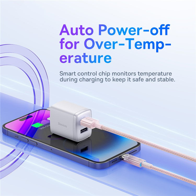 BASEUS Explorer Series 1m Charging Cable USB to iP 2.4A Fast Charging Data Sync Cord with Smart Temperature Control - Pink