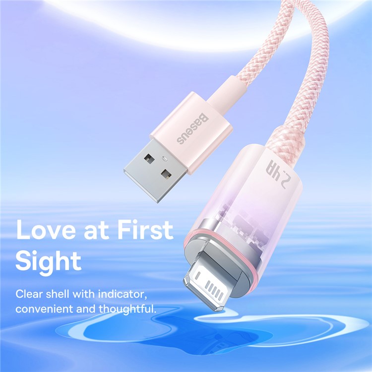 BASEUS Explorer Series 1m Charging Cable USB to iP 2.4A Fast Charging Data Sync Cord with Smart Temperature Control - Pink