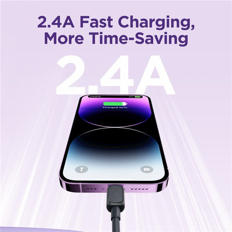 JOYROOM S-AL012A14 Multi-Color Series 1.2m 2.4A Fast Charging USB-A to Lightning Cable TPE Data Cord - Black