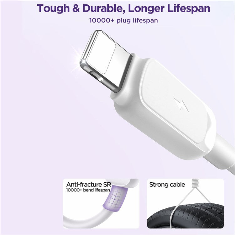 JOYROOM S-AL012A14 Multi-Color Series 1.2m 2.4A Fast Charging USB-A to Lightning Cable TPE Data Cord - White